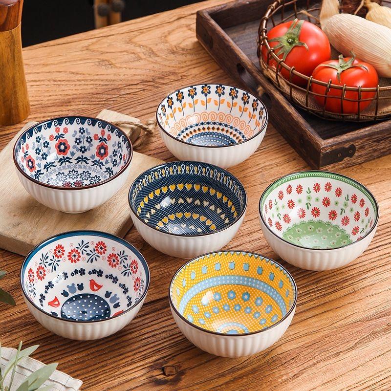 6pcs Japanese Style Ceramic Bowls – Minimalist Tableware Set for Home, Kitchen, Soup, and Rice Serving