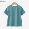 ZANZEA Women Casual V-Neck Summer Loose Short Sleeve Blouse