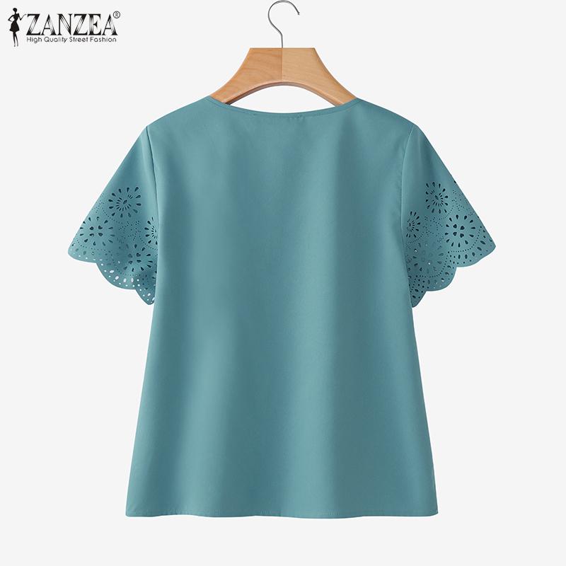 ZANZEA Women Casual V-Neck Summer Loose Short Sleeve Blouse