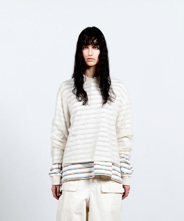 Kueoumeon Mohair Wool Blend Sheer Knit (Melange Cream)