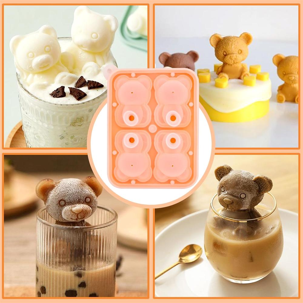 Silicone Ice Cube Tray,Cute Bear Ice Molds,Easy Release Reusable Chocolate Molds To Decorate Drink Coffee Juice Cocktail Whiskey