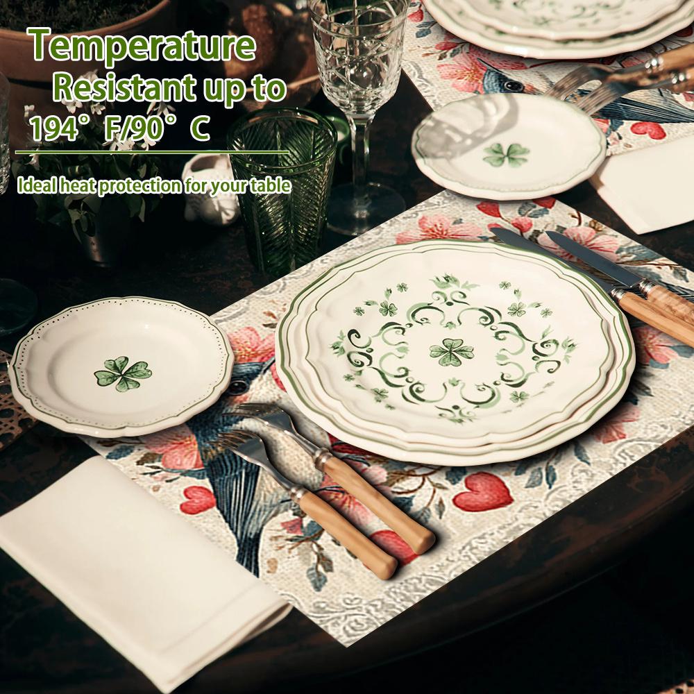 1pc/4pcs/6pcs Valentine's Day Heart Bird Placemats Suitable for Dining Table Decorations, Machine-Washable Rectangular
