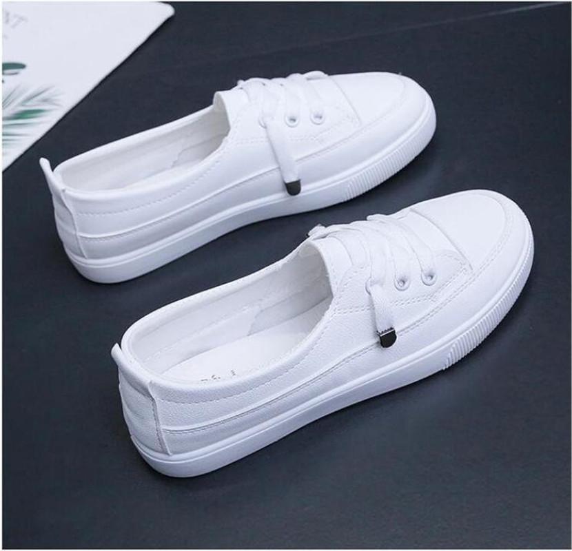 Size35-40 Low Platform Sneakers Women Shoes Female Pu Leather Walking Sneakers Loafers White Flat Slip On Vulcanize Casual Shoes