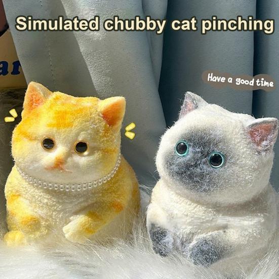 Simulation Cat Squeeze Toy Anxiety Stress Relief Kitten Pinch Sensory Toy Kids Adults Soft Silicone Stress Ball Animal Fidget Toy