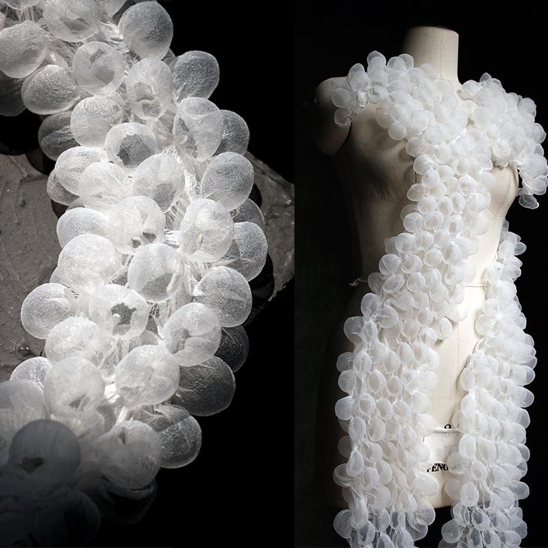 85X20cm 3D Bubble Yarn Fabric Seersucker Foam Heat-Setting See-Through Concave Shape Lace for Fashion Designer Clothing Sewing