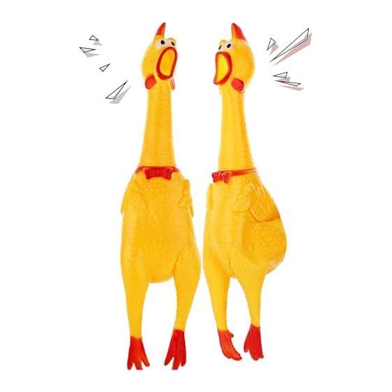 Funny chicken that crows loudly, set of 2 chickens, about 30cm, funny chicken, surprise chicken, pets are happy, pushes and screams, funny, sharp