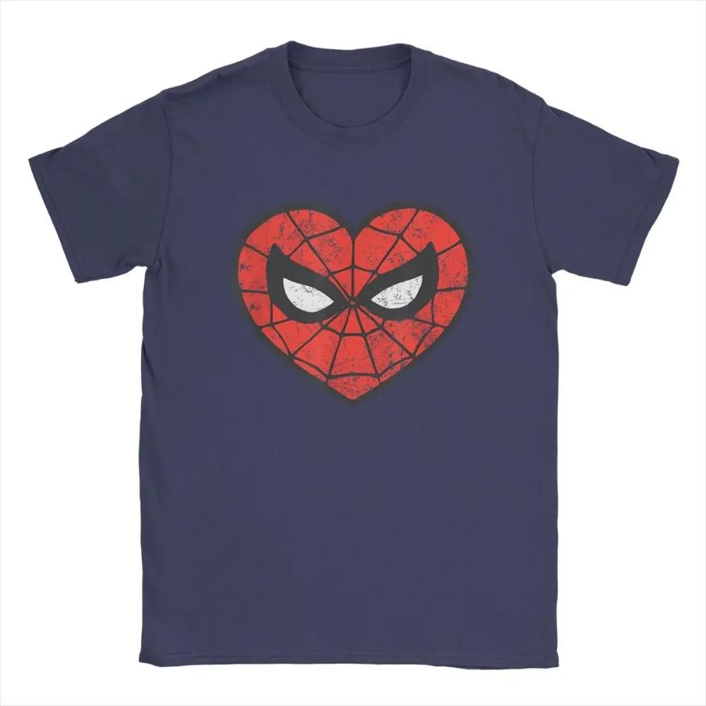 Spider-Man Heart T Shirts for Men 100% Cotton Awesome T-Shirts Crew Neck Tee Shirt Short Sleeve Tops Gift Idea