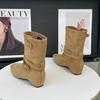 Retro Pustynny Styl Zachodnie Buty Damskie 2025 Jesień i Zima Nowe Kwadratowy Nosek Średnie Buty Obcas Kotek Obcisłe Buty Martinowe Buty Jeździeckie