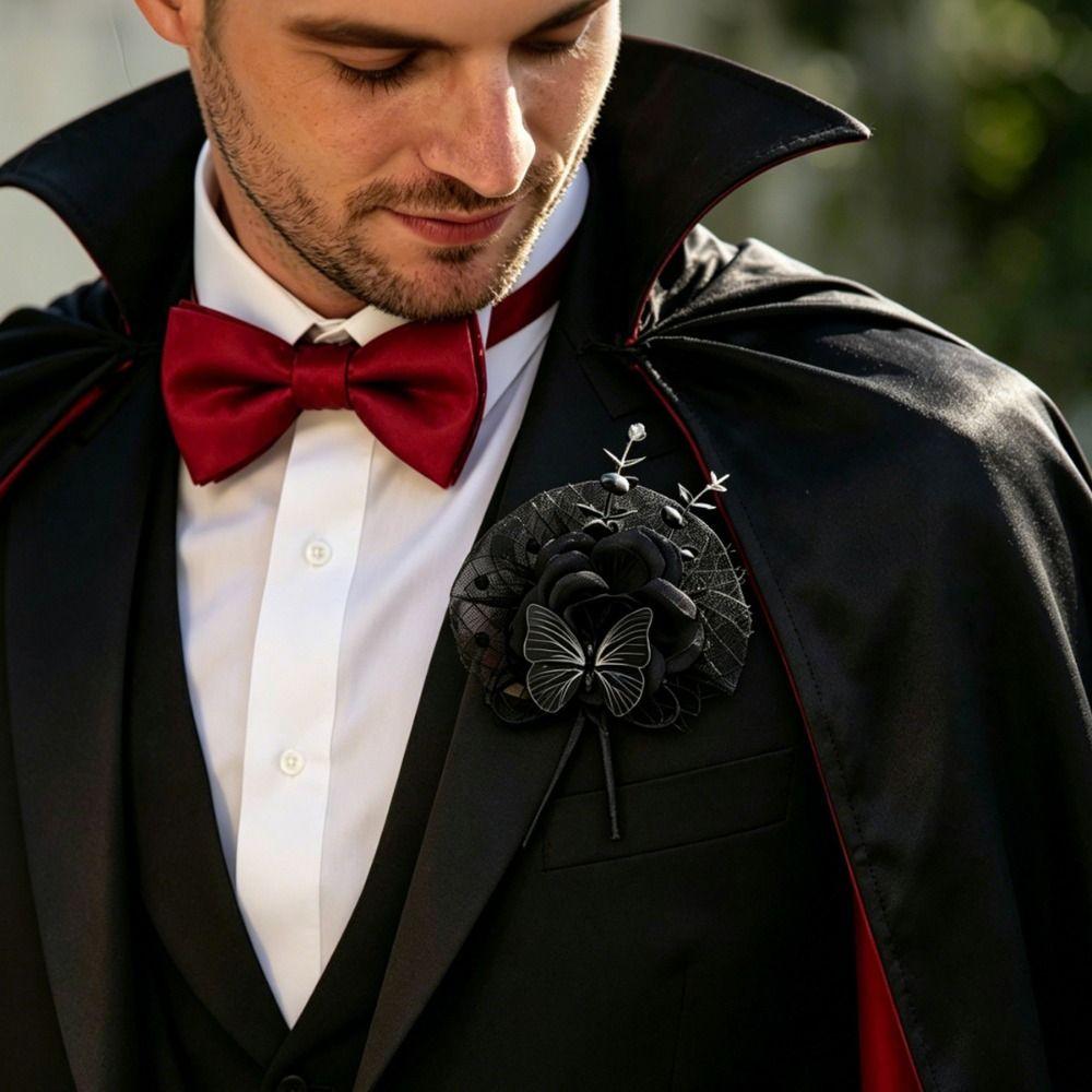 Black Color Wrist Corsage Fabric Flower Flower Brooch New Floral Boutonniere Wedding Party