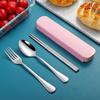 Stainless steel portable storage tableware set, chopsticks, spoons, student office workers with box, fork and spoon three-piece set