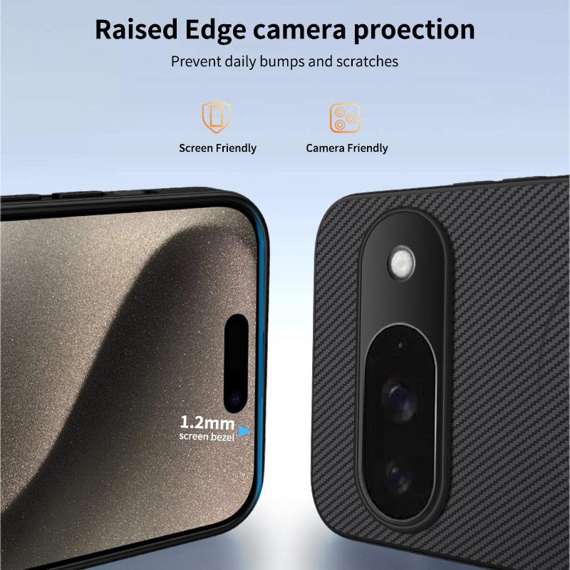 For Google Pixel 9 Magnetic Case WANLONFENG TQ1 Series Carbon Fiber Texture PC TPU Phone Cover with 2Pcs Screen Films