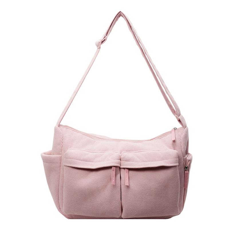 

Flannel tote bag casual versatile shoulder bag messenger bag women s large-capacity design sense multi-pocket commuter bag розовый