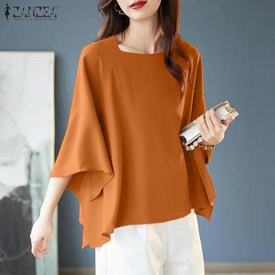 Womens Casual Round Neck Dolman Sleeve Solid Color Loose Blouse