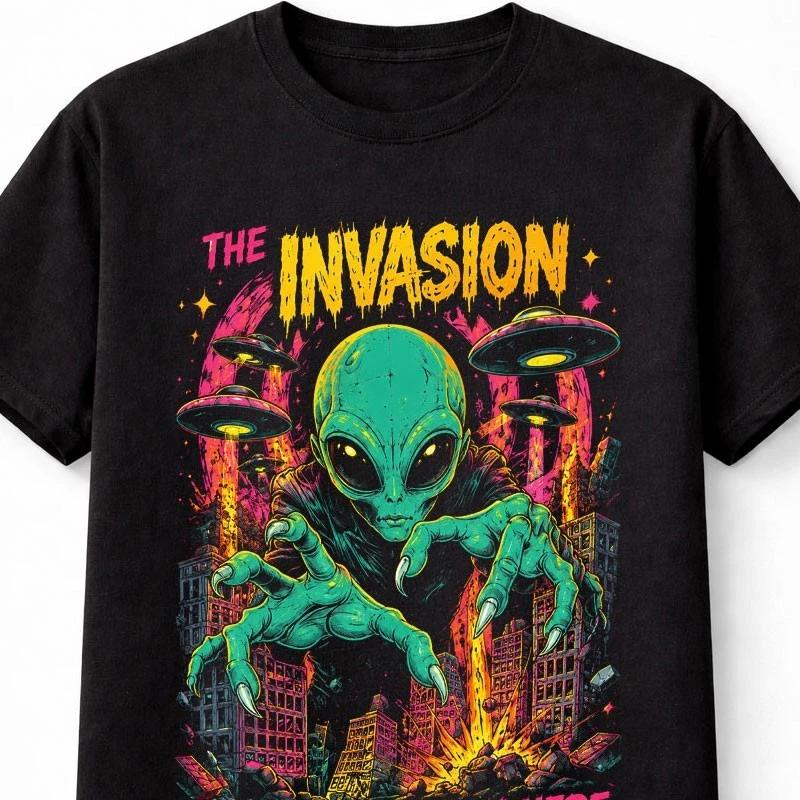 The Invasion Alien UFO Horror Retro Sci Fi Graphic Unisex TShirt S