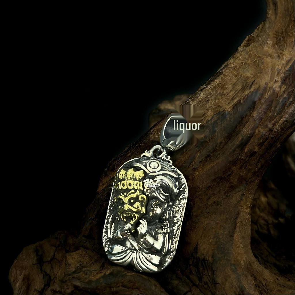 Pendentif Zakiram en Argent Sterling S925 - Bijou Ethnique Rétro représentant le Dieu de la Richesse Tibétain, Collier Unisexe
