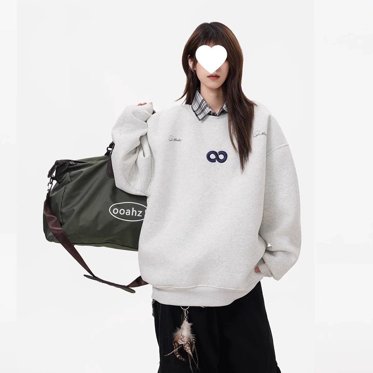 

Unisex Korean Style 3D Embroidered Round Neck Hoodie, Winter Thickened Plus Velvet, Casual Couples Sportswear. 3XL