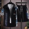 Fashion Men's Short-sleeved Shirt Suit Men's Summer Tide Design Sense Splicing Printing Casual Sports Shorts Two-piece Clothes
