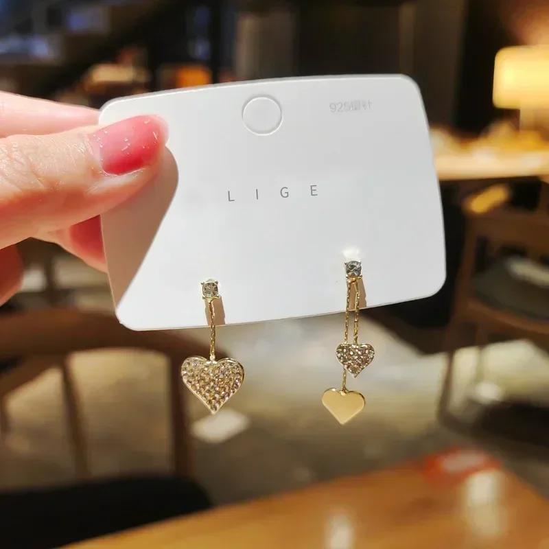 18K Gold Plated Stainless Steel Fashion Upscale  Sweet Cute Long Tassel Dangle Love Heart Drop Earrings for Women Gift