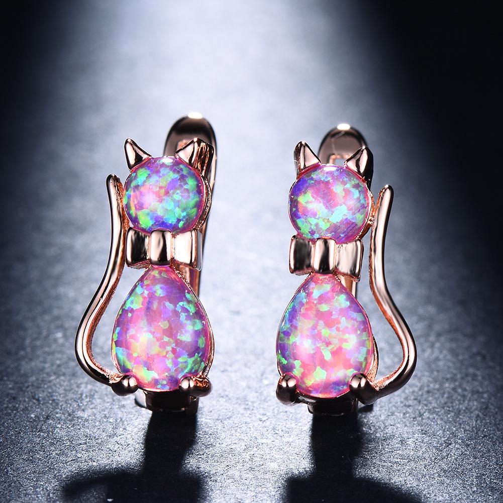 Japanese Korean Mini Creative Earrings Blue Cat Ear Buckle Small Cartoon Fashion