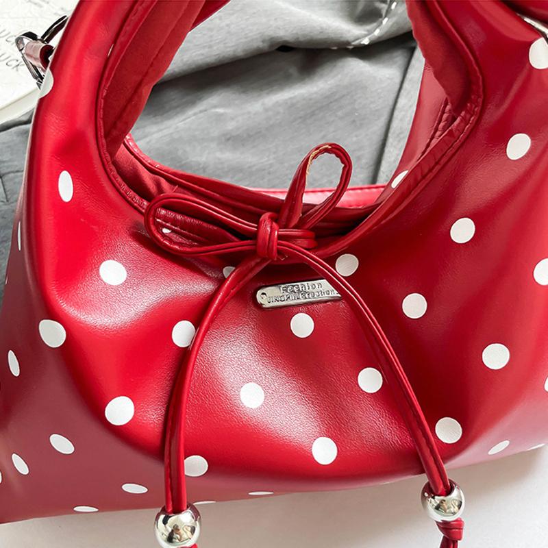 Yogodlns Women's Versatile Bag Retro Leather Shoulder Bag Bow Tie Crossbody Bag Polka Dot Small Hobo Handbag For Everyday Use