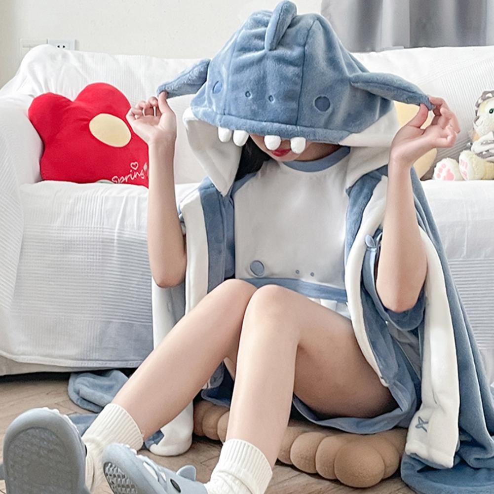 Cute Shark/Bat Air Conditioned Coral Fleece Nap Robe Shoulder Shawl Style Home Clothes Comfortable Soft Material Autumn Season