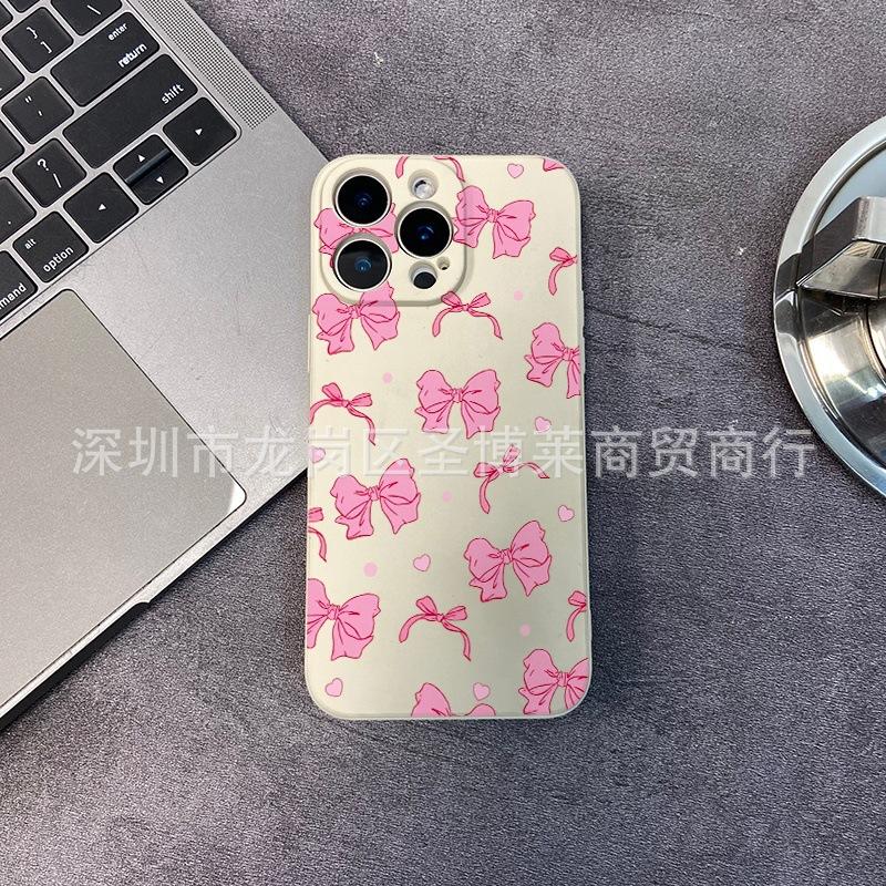 Pink Bow for iPhone15 Mobile Phone Case 14PROMAX All-inclusive 13 Anti-drop 16/15 Protective Case 17