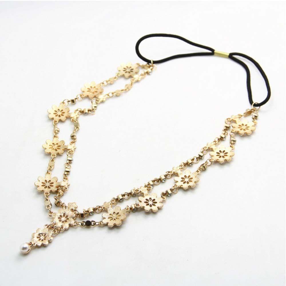Vintage Rhinestone Flower Headdress Bride Forehead Chain Sweet Hair Jewelry Girls