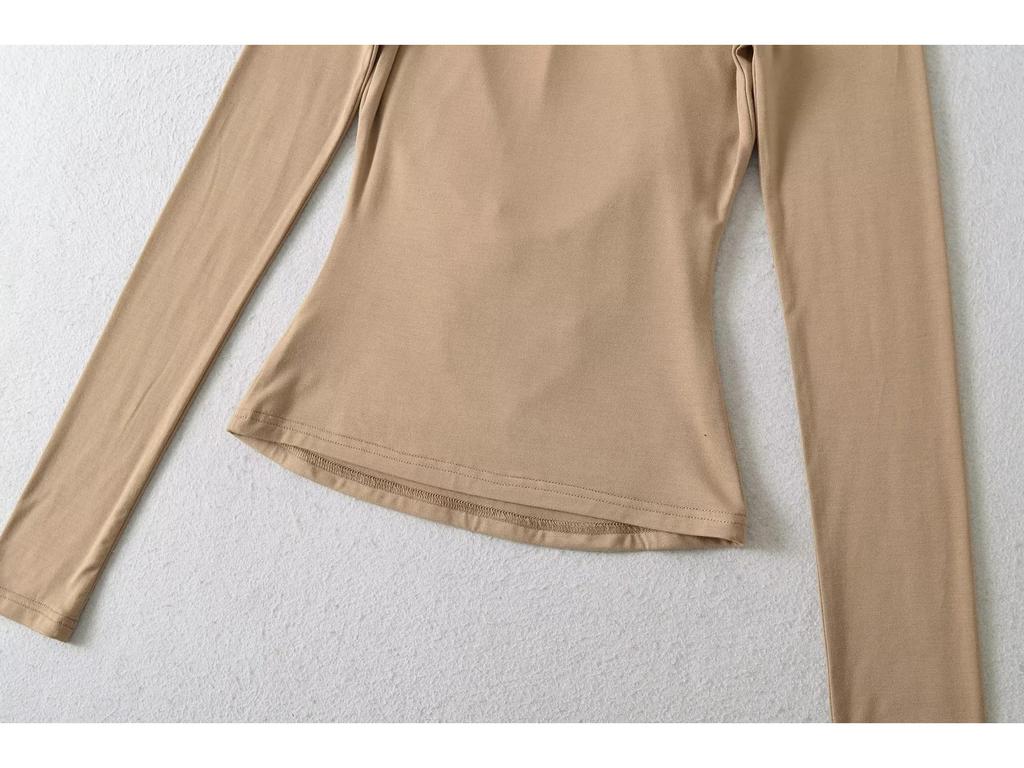 Chic Two-Piece Illusion Halter Neck Beaded Long Sleeve Ruched Top for Fall