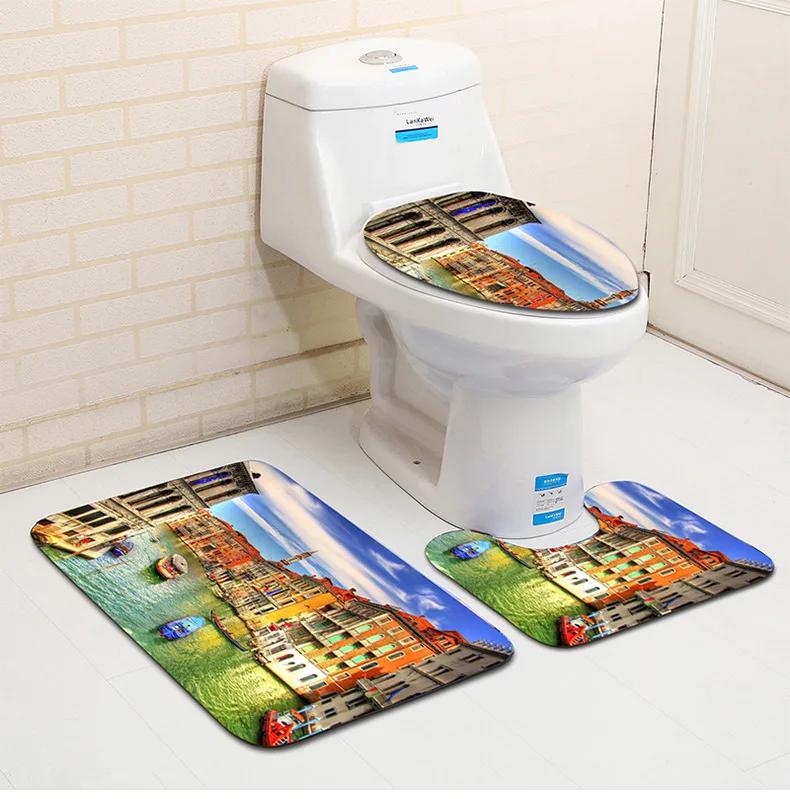 3D Ocean Seabed Animals Toilet Cover Bath Mat Sets Fish Dolphin Printed Bathroom Curtain Set Waterproof Fabric Shower Curtains