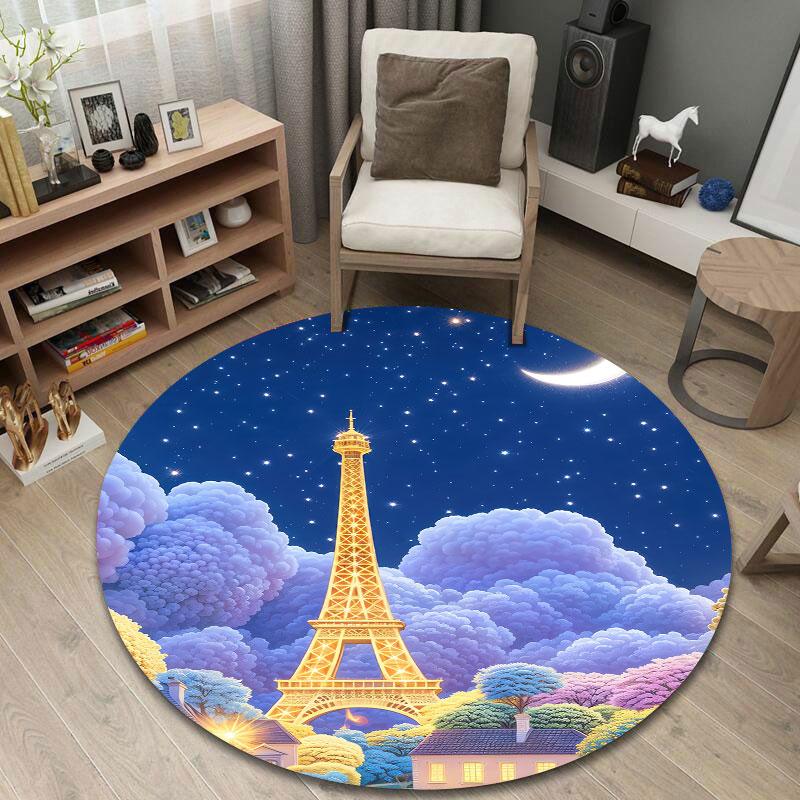 Folk Round Stained Glass Multicolor Carpet, Non-Slip Floor Mat for Hallway