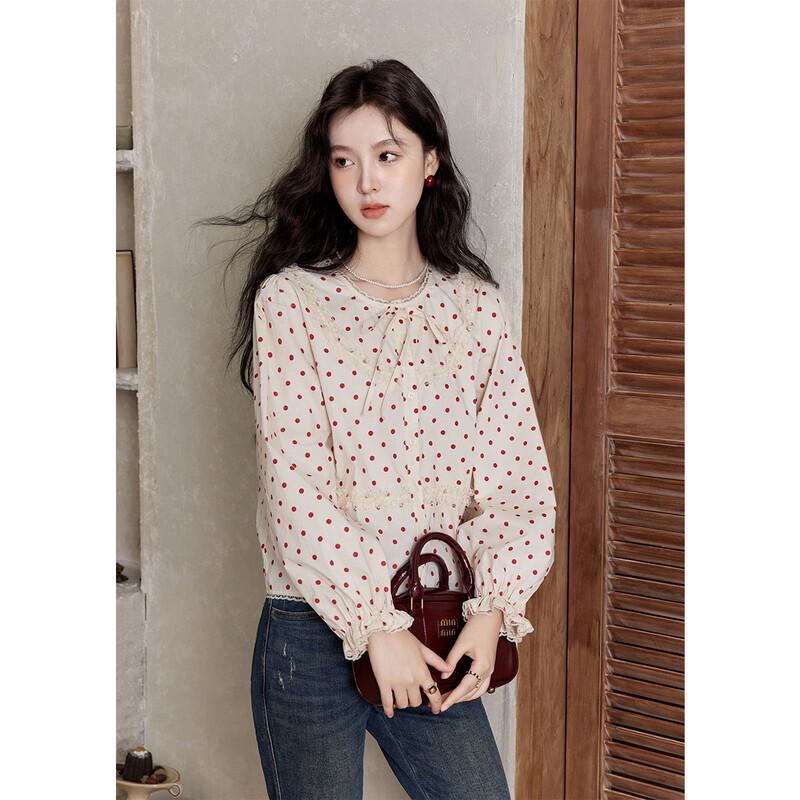 Women s Tie-Front Polka Dot Lace Blouse S