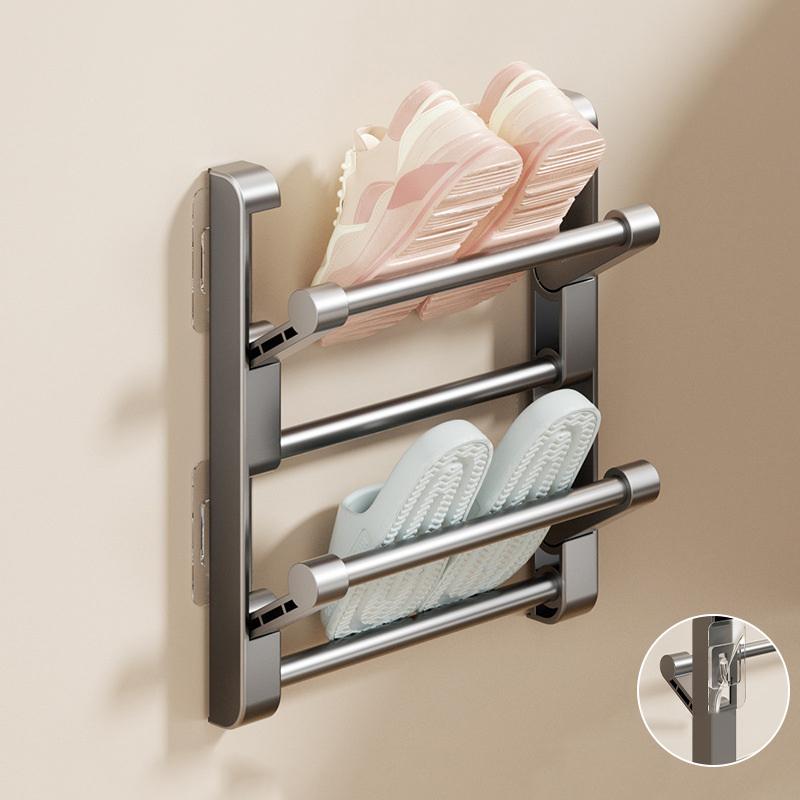 Badezimmer-Pantoffelregal, Wandmontiert, Ohne Bohren, Schuhregal Hinter der Badezimmertür, Entwässernd, Mehrschichtig, Faltbar, Schuhaufbewahrung