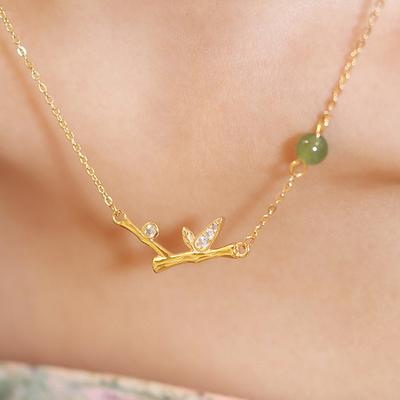 With Your Bamboo Enough Bamboo Hetian Jade Necklace Temperament Personality Inlaid Zircon Node High Rise Bamboo Collarbone Chain Gift Woman