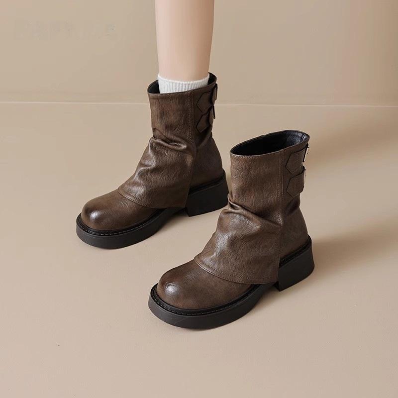 Martin boots British style short boots New winter knight boots pleated thick-soled pant tube boots stacking boots