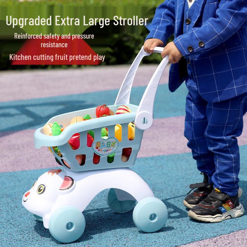 Large Kids' Grocery Cart with Fruit & Vegetable Play Set for Playhouse