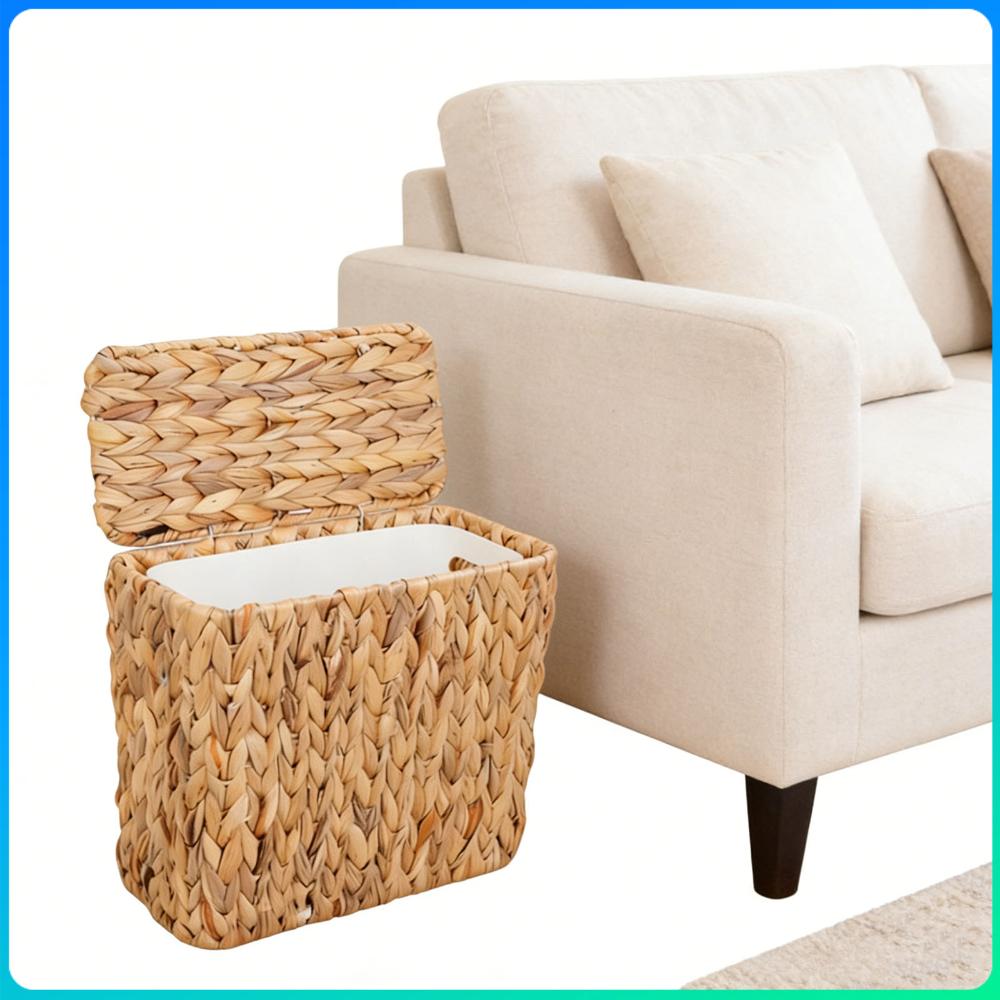 

2.5 Gallon Bathroom Garbage Can with Lid & Removable Liner Natural Water Hyacinth for Bedroom Home Living Room Office Kitchen China Mainland