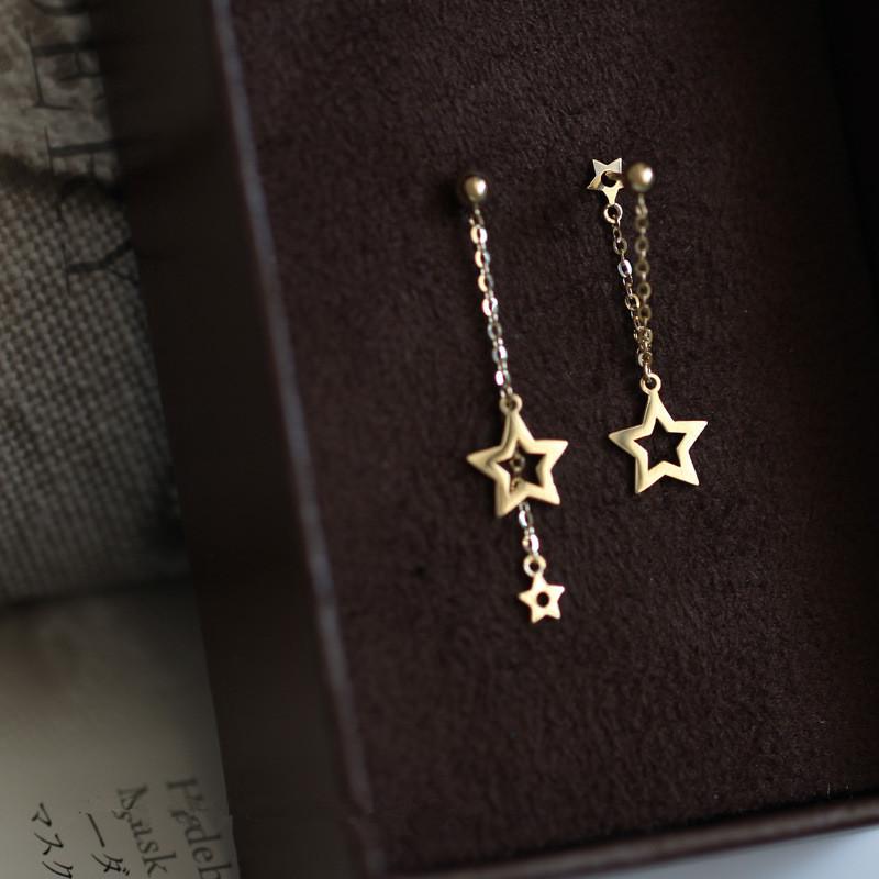 925 Sterling Silver Plated 14k Gold Simple Star Tassel Earrings Women Classic Fashion Wedding Party Jewelry Accessories Silver