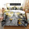 Eiffel Tower Duvet Cover Romantic Couple Flower King Comforter Cover Microfiber France Paris Cityscape Bedding Set For Girl Teen