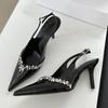 Fashion Rhinestone Buckle Strap Women Pumps Sexy Pointed Toe Patent Leather High Heels Fashion Slingbacks Heels Sandals Party Prom Shoes