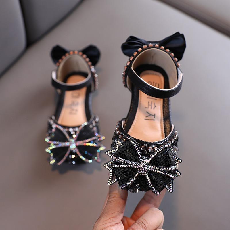 Summer Bow Korean-style Rhinestone Soft Sole Girls' Sandals Princess Shoes Children's Shoes Spring Style Girls' Leather Shoes