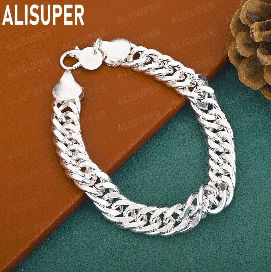 925 Sterling Silver 10mm Twisted Side Chain Bracelet - Exquisite Gift Jewelry 20CM