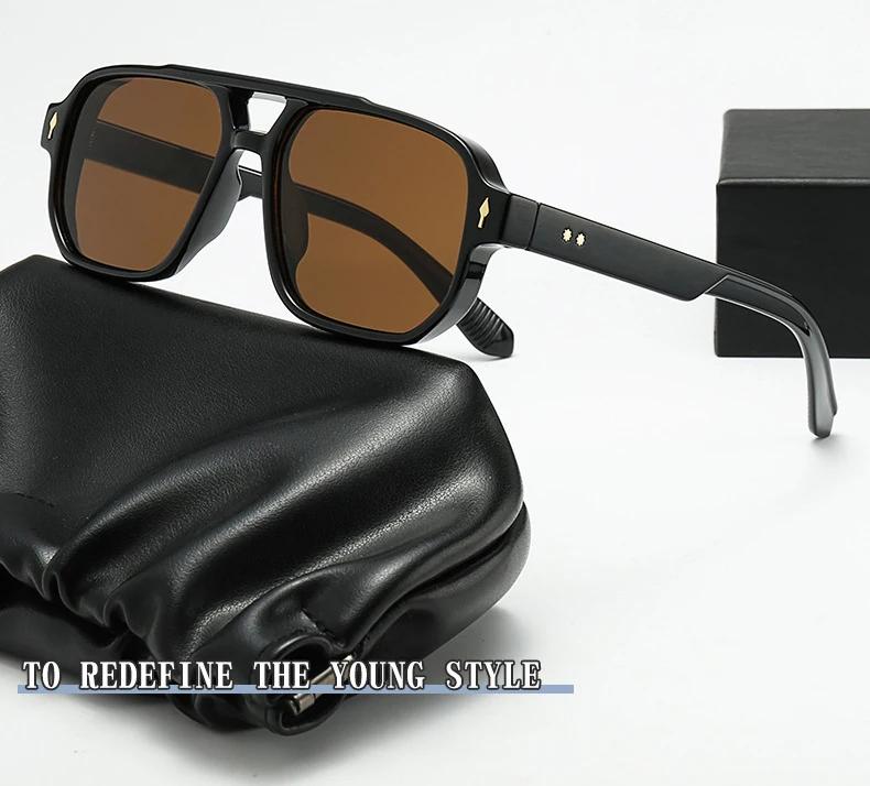 Vintage Double Bridges Men Polarized Square Sunglasses Fashion Clear Ocean Lens Eyewear Women Trending Rivets Sun Glasses UV400
