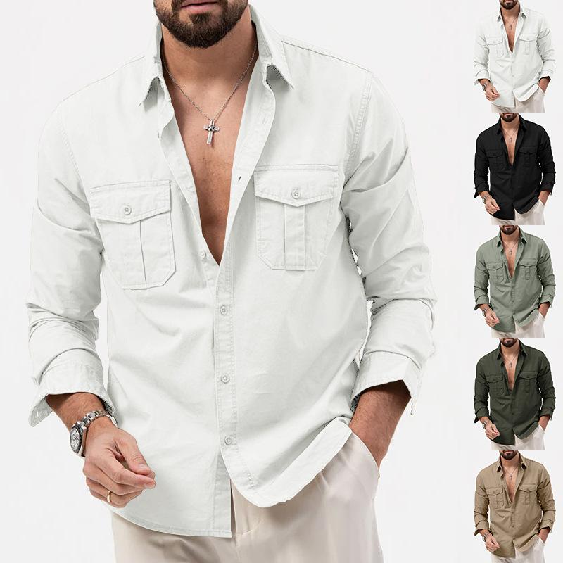 Autumn Top Loose Casual Shirt Men's New Jacket Men's Tooling Lapel Long Sleeve