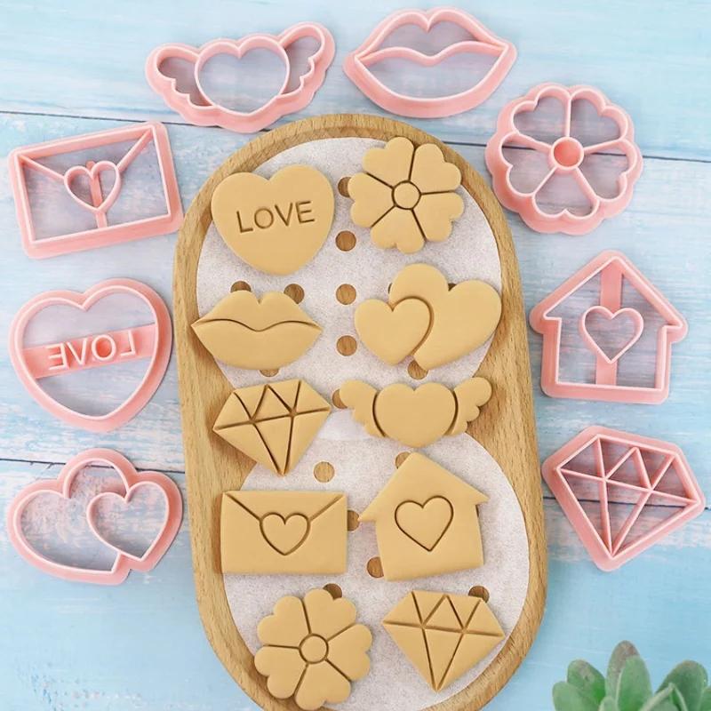 Valentine's Day Cookie Mold 8pcs Love Shaped Cookie Cutters Set Biscuit Mold Confectionery Stamp Baking Pastry Bakeware Tools