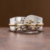 geometric double-color ring in copper material for ladies' jewelry. Suitable for formal events or daily wear.