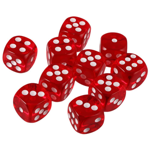 [Generic] Set of 10 Tabletop Role-Playing Game Acrylic Toy Six-Sided Dice, D6, 10 Colors - Red
