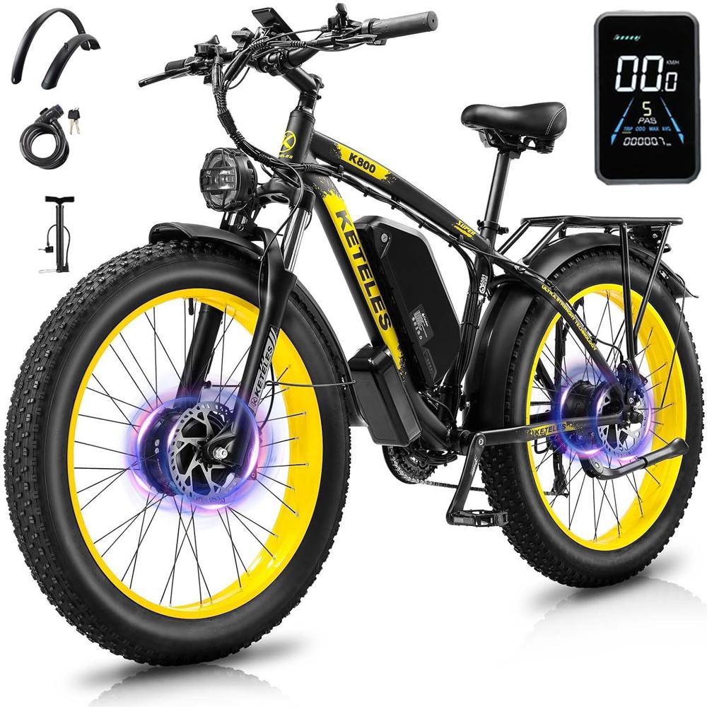 Electric Bicycle KETELES K800 1000Wx2 Dual Motor Electric Mountain Bike Top Speed 55Km/h 48V 23AH Max Range 100Km Load 150Kg 4 Colors