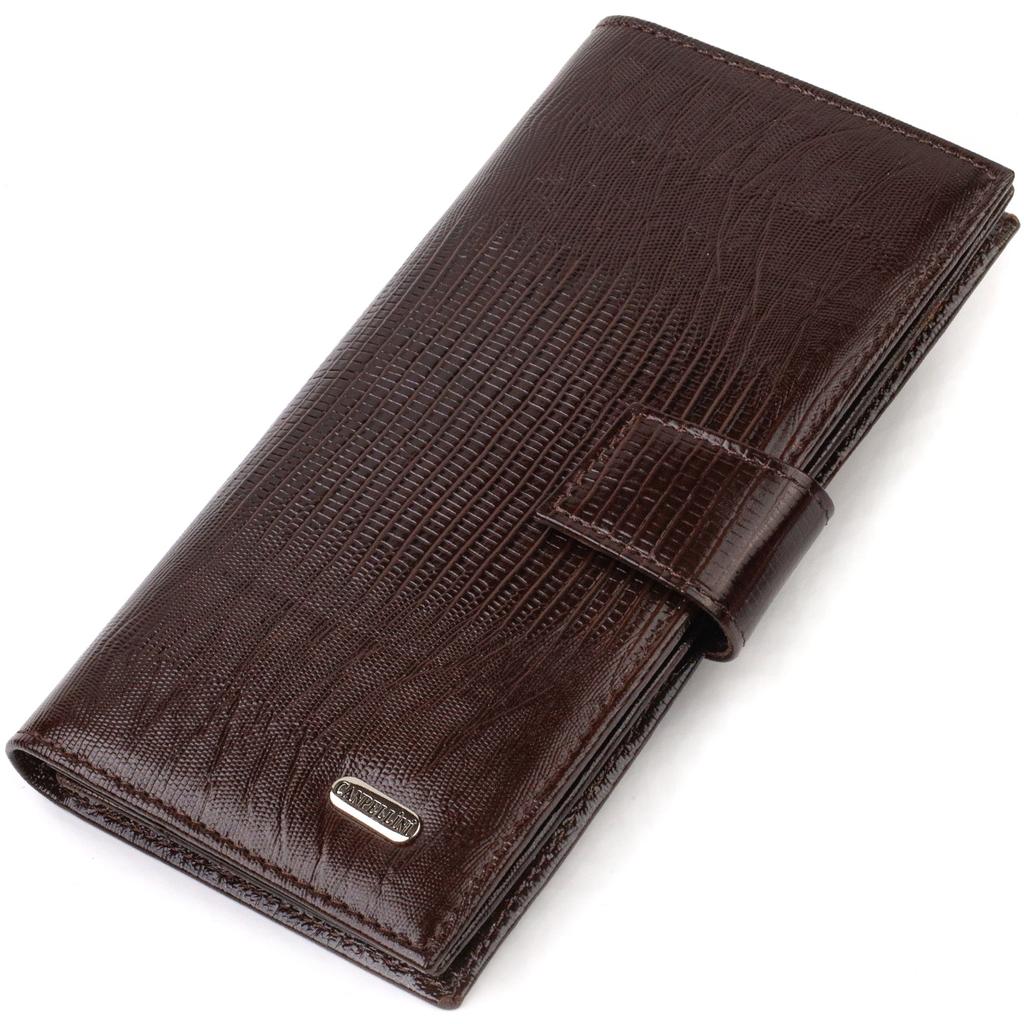 Interesting Vertical Men's Wallet Made of Genuine Textured Leather with Embossed CANPELLINI 21718 Brown