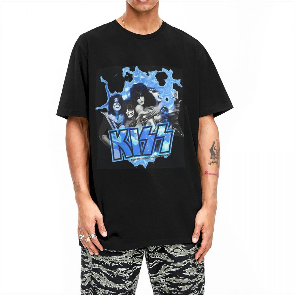 Men's Kiss Band T-Shirts Rock and Roll 100% Cotton Top Tees Summer Y2K Funny Short Sleeve O-Neck Trendy Casual T Shirt