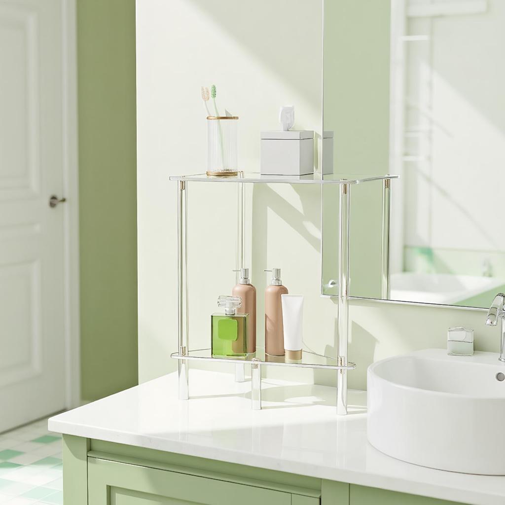 Acrylic Side Table Lobby Clear End Table Acrylic Triangle Modern 2-Tier Desk Storage Nightstand Shelf For Home Corner Lobby